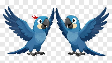 Cartoon Blue Parrots With Outstretched Wings PNG