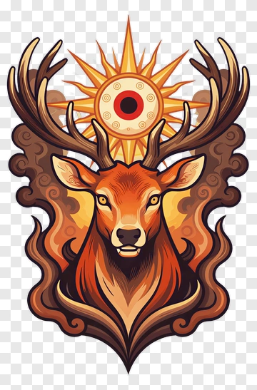 Stylized Deer Head With Sunburst PNG