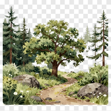 Woodland Scene With Path And Trees PNG