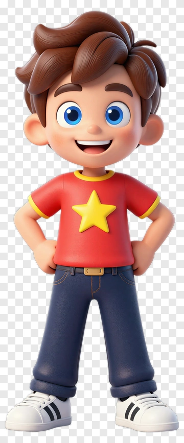 Cartoon Boy With Star Shirt PNG