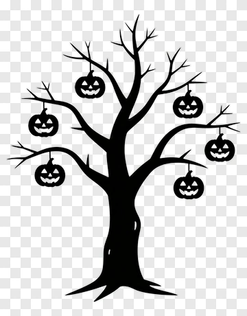 Halloween Tree With Pumpkins PNG