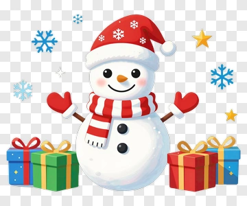 Cartoon Snowman With Christmas Gifts PNG