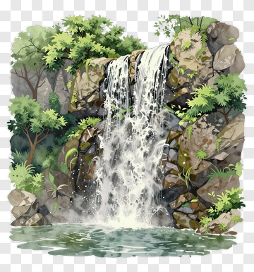 Waterfall In A Lush Green Forest PNG