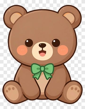 Cartoon Bear With Green Bow PNG