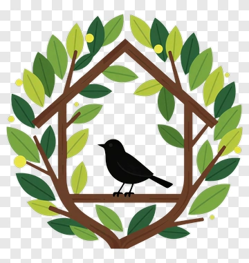 Bird Inside A Leafy House Frame PNG