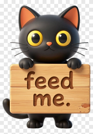Cartoon Cat Holding A Feed Me Sign PNG