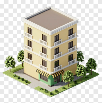 3D Building With Trees And Sidewalk PNG