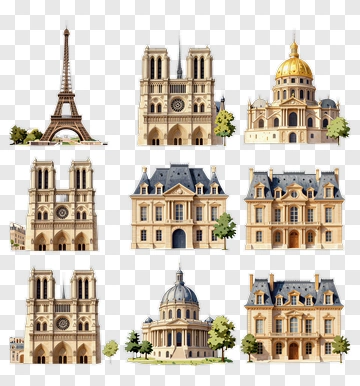 Famous Parisian Landmarks Illustration PNG