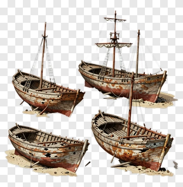 Weathered Fishing Boats On Sand PNG