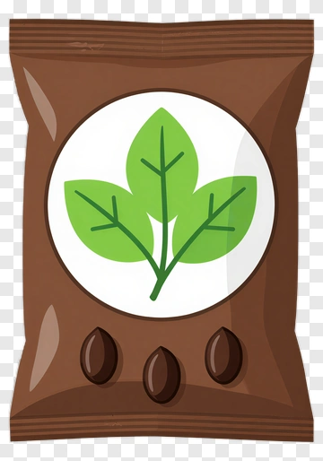 Brown Bag Of Green Leaves And Coffee Beans PNG