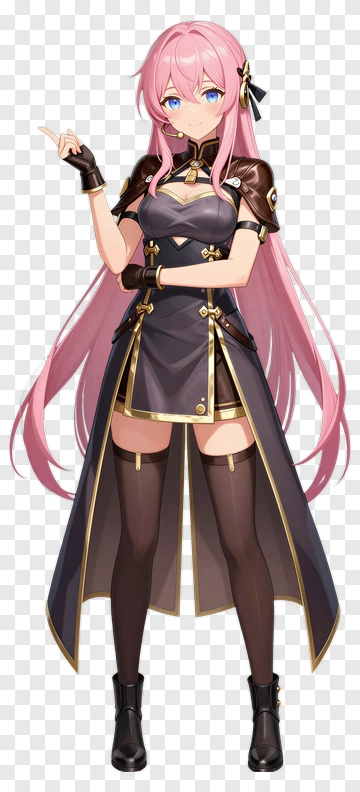 Anime Character With Pink Hair In Black Outfit PNG