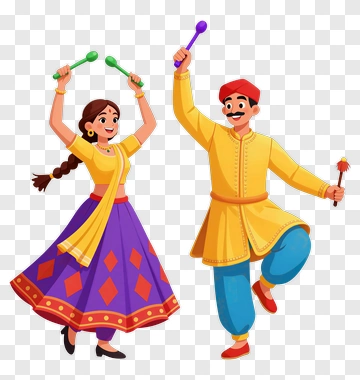 Colorful Indian Couple Dancing With Dandiya Sticks PNG