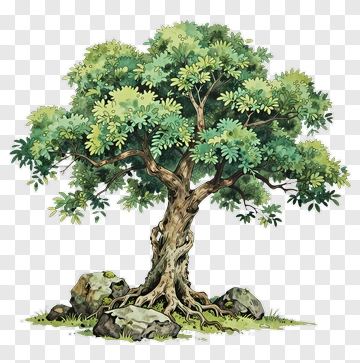 Colorful Tree With Rocks PNG