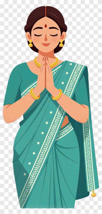 Woman In A Traditional Saree With Hands In Prayer PNG