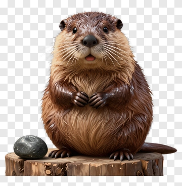3D Beaver Sitting On A Log PNG