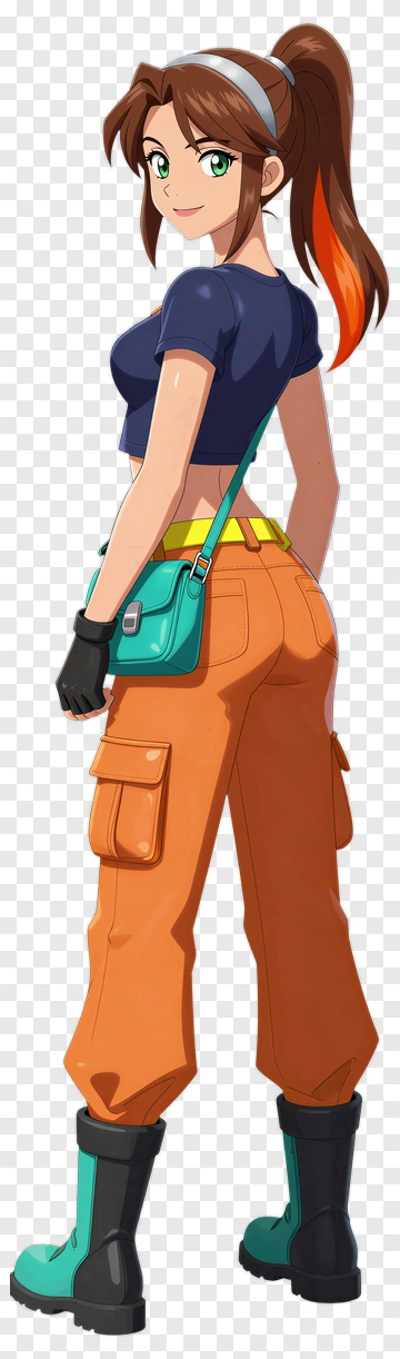 Cartoon Woman In Orange Pants And Green Boots PNG