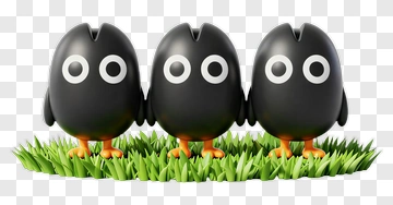 Three Cartoon Birds On Grass PNG