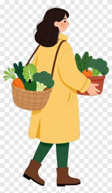 Woman Carrying Baskets Of Vegetables PNG