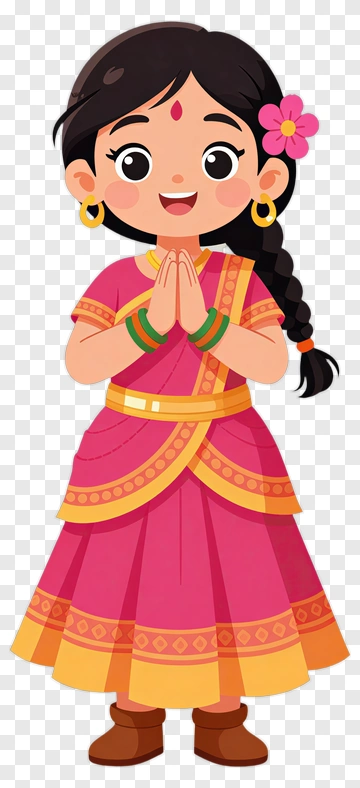 Cartoon Girl In Traditional Dress With Hands Together PNG