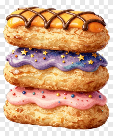 Colorful Pastry Stack With Icing And Sprinkles PNG