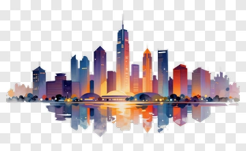 Colorful City Skyline Reflection PNG