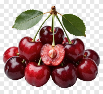 Fresh Cherries With Green Leaves PNG