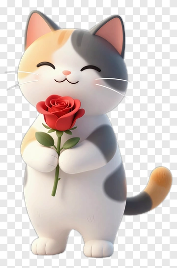 Cartoon Cat Holding A Rose PNG