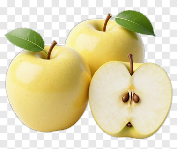 Yellow Apple With Leaf PNG