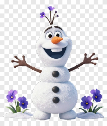 Cartoon Snowman With Flowers PNG