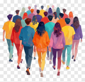 Colorful Group Of People Walking Together PNG