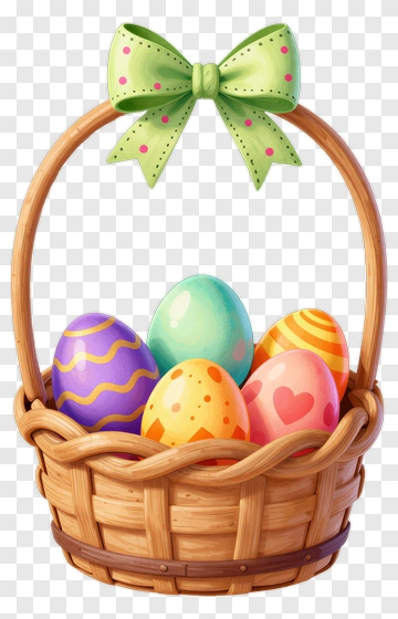 Easter Basket Filled With Colorful Eggs PNG