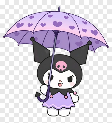 Kawaii Character Holding A Purple Umbrella PNG