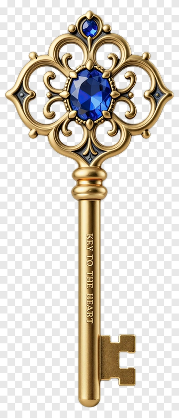 Golden Key With Blue Gemstone And Engraved Text PNG