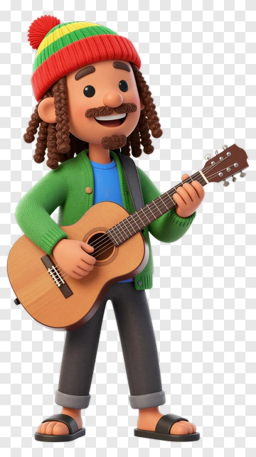Cartoon Musician Playing Guitar PNG