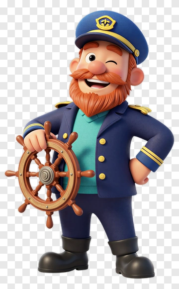 Cartoon Captain Holding A Ship's Wheel PNG