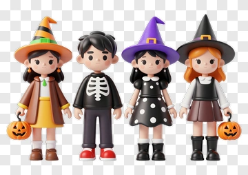 Halloween Children In Costumes Holding Candy Buckets PNG