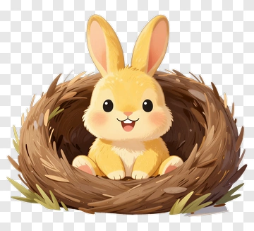 Cute Bunny Sitting In A Nest PNG