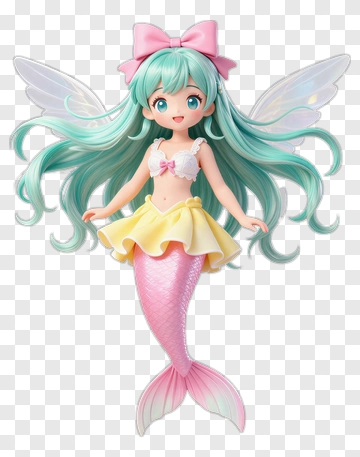 Cute Mermaid Character With Wings PNG