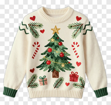 Christmas Sweater With Tree And Decorations PNG