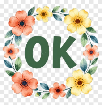 Floral Wreath With Ok Text PNG