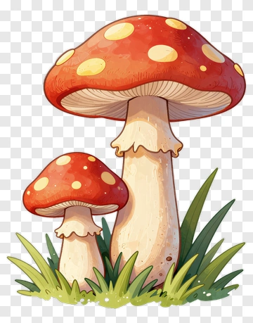 Colorful Mushroom With Red Cap And White Spots PNG