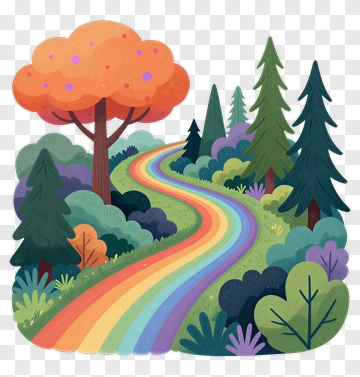 Colorful Forest Path With Rainbow PNG