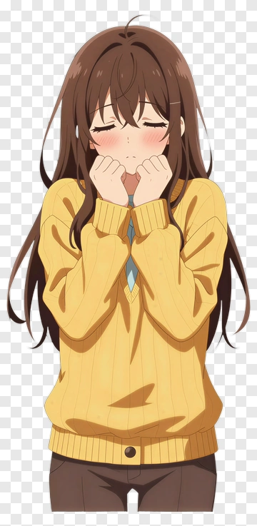 Anime Girl In Yellow Sweater Looking Excited PNG