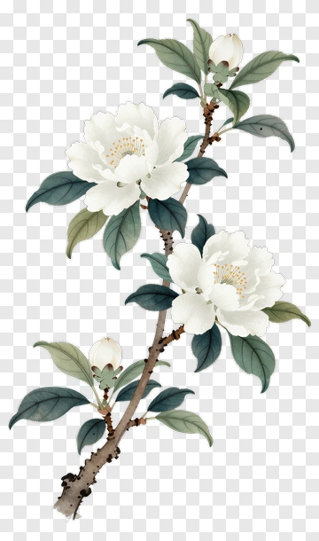 White Flowering Branch With Leaves PNG
