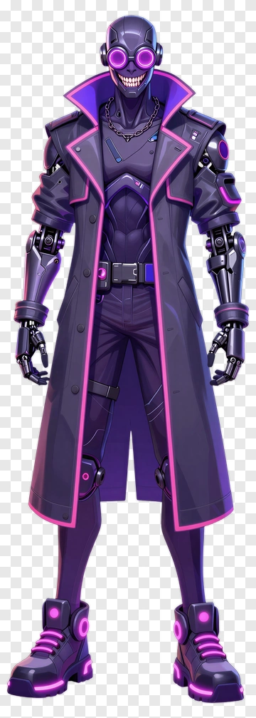 Cyberpunk Character In Purple Coat PNG
