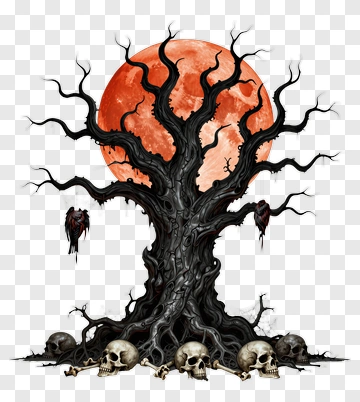 Haunted Tree With Skulls And Full Moon PNG