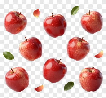 Red Apples With Leaves And Petals PNG