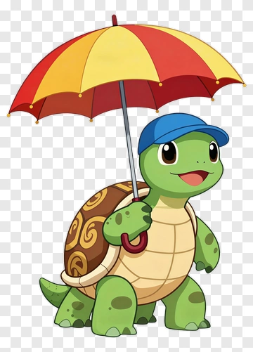 Cartoon Turtle Holding A Colorful Umbrella PNG