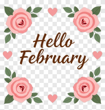 Hello February With Pink Roses And Hearts PNG