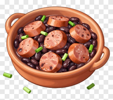 Bowl Of Black Beans With Sausage And Green Onions PNG